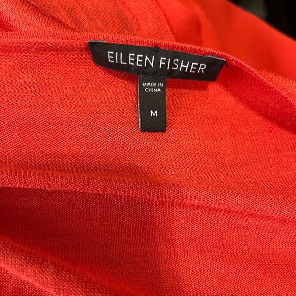 Eileen Fisher SILK Orange Loose Tunic Top Blouse Shirt Sheer Trim V Neck Med - Picture 3 of 13